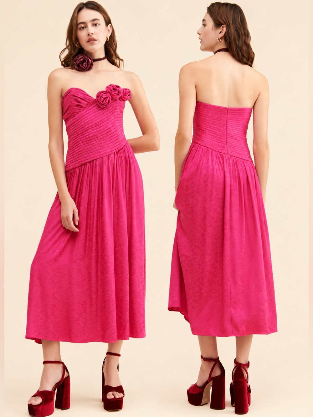 Free People Make An Entrance Pink Rosette Maxi Dress NWT Size 2